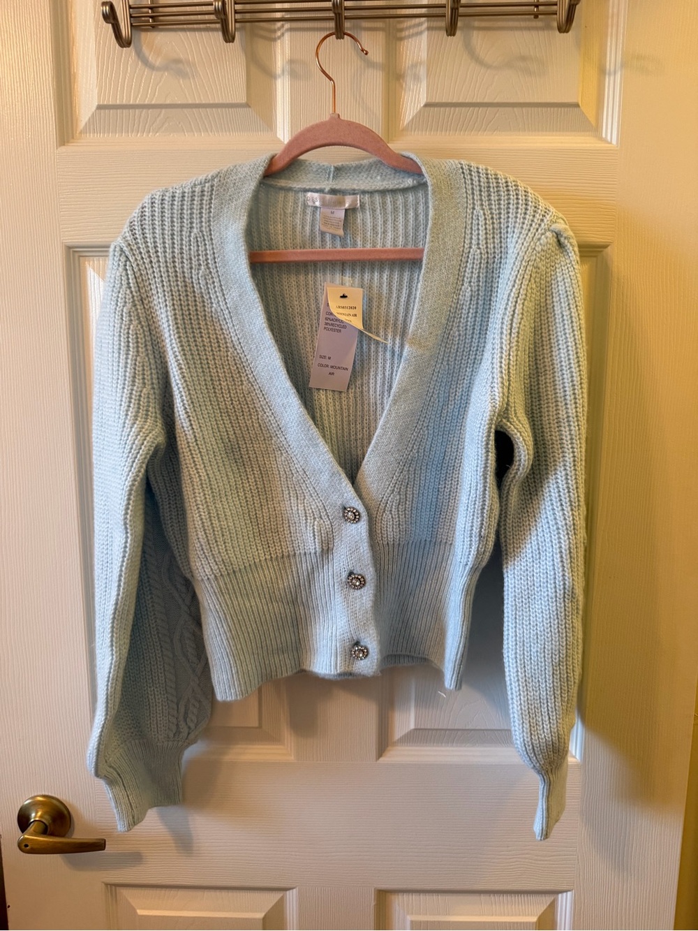 Design History Pale Blue Ribbed Knit Button Cardigan